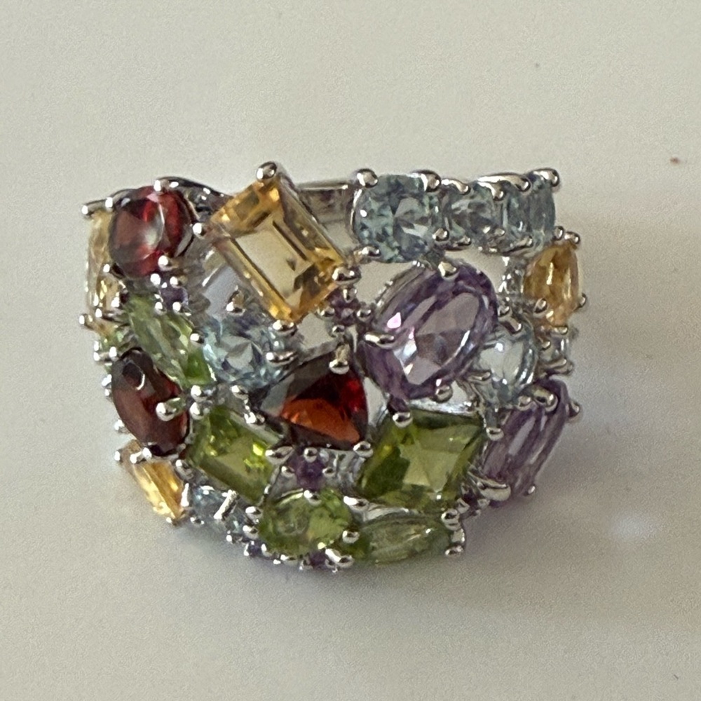#42 Vintage Multi-Gemstone 925 Silver Ring by Sigal